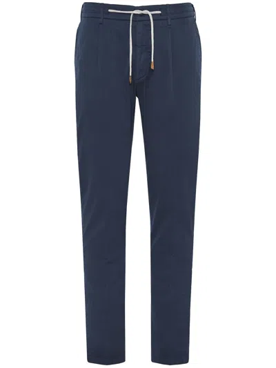 Eleventy Drawstring Straight-leg Trousers In Blue