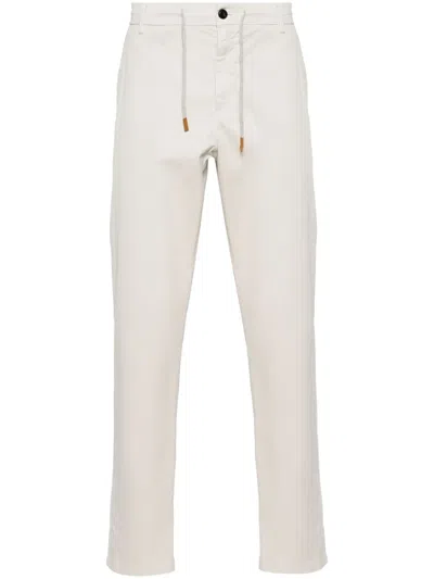 Eleventy Drawstring-waist Cotton Chinos In Neutrals