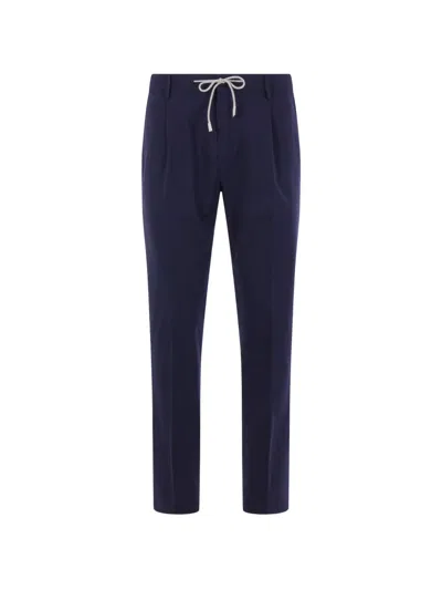 Eleventy Drawstring-waist Pleated Trousers In Blue