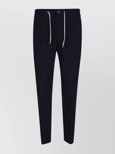 Eleventy Drawstring Waist Tapered Leg Trousers With Back Pockets In Blue