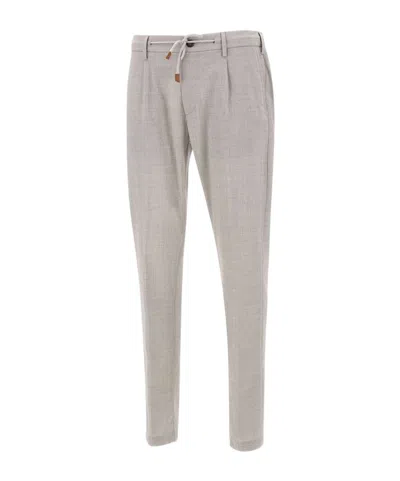 Eleventy Grey Pants With Drawstring Elastic Waist And Logo Patch On The Rear In Wool Stretch Man