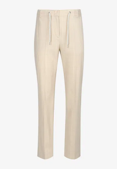 Eleventy Drawstring Wool Pants In Neutral