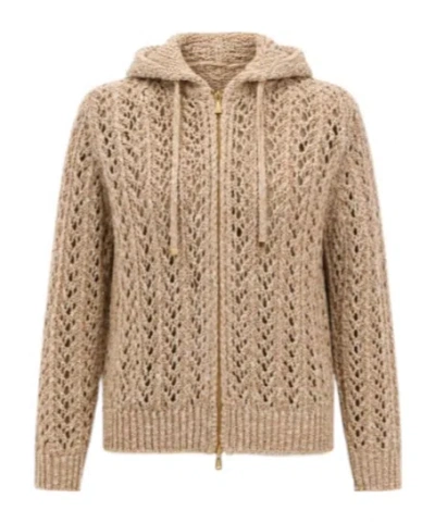 Eleventy Drawstring-hood Knit Top In Brown