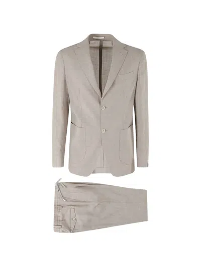 Eleventy Drawstring-waist Notched-lapel Suit In Neutral