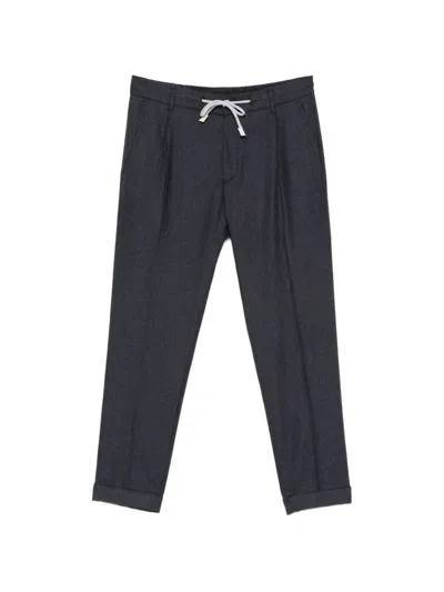 Eleventy Drawstring-waist Pleated Trousers In Blue