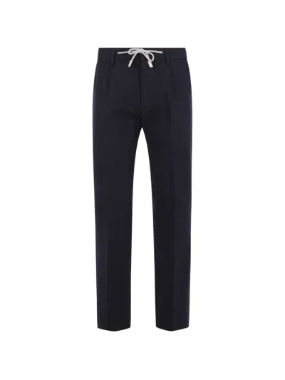 Eleventy Drawstring-waist Pleated Trousers In Blue
