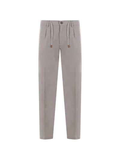 Eleventy Drawstring-waist Pleated Trousers In Gray