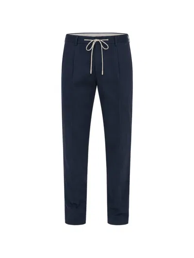 Eleventy Drawstring-waist Straight-leg Trousers In Blue