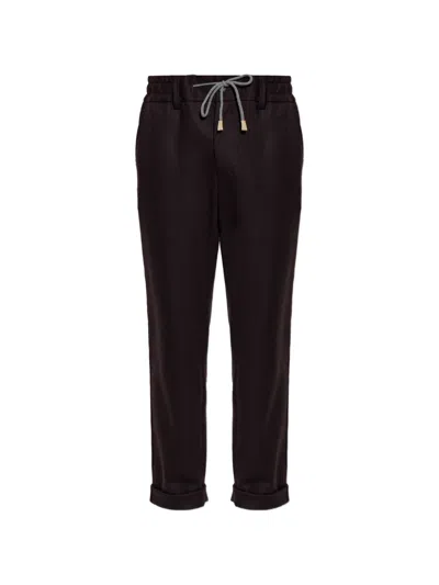 Eleventy Drawstring-waistband Turned-up-hem Trousers In Brown