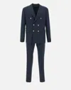 Eleventy Blue Double-breasted Suit With Peak Revers And Jewel Buttons In Wool Stretch Man In Blue