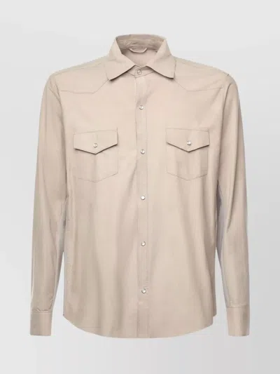 Eleventy Dual-tone Lambskin Shirt With Chest Pockets In Multi