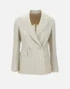 Eleventy Ecru Wool Linen Blazer With Stripes