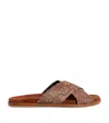 Eleventy Embroidered Crossover Slides In Brown