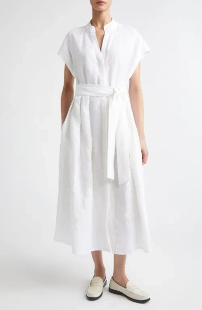 Eleventy Linen Embroidered Midi Shirt Dress In White