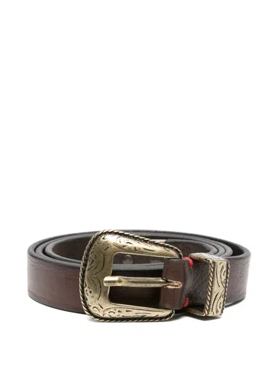 Eleventy Engraved-buckle Leather Belt In Brown