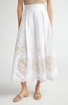 Eleventy Eyelet Embroidered Stretch Cotton Skirt In White And Beige