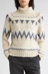 Eleventy Fair Isle Alpaca & Mohair Blend Turtleneck Sweater In Neutral