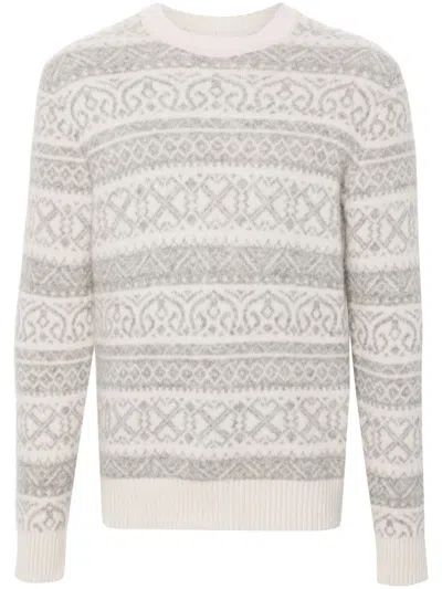 Eleventy Fair Isle Intarsia Knit Sweater In Light Grey, White