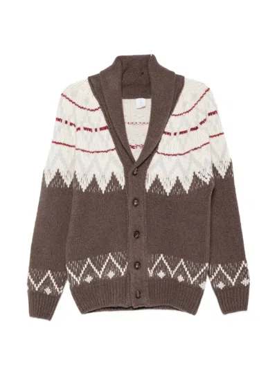 Eleventy Fair Isle Shawl-collar Cardigan In Black