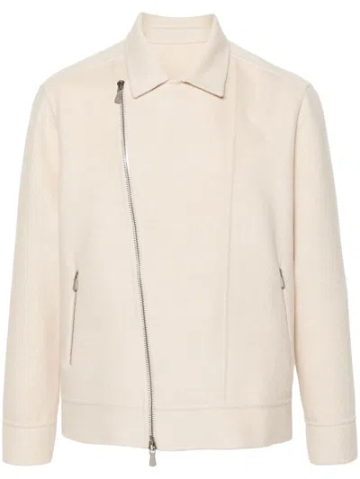 Eleventy Felted Biker Jacket In Neutrals