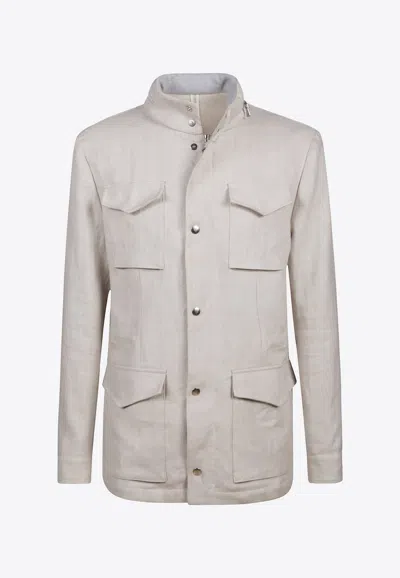 Eleventy Field Buttoned Jacket In Neutral