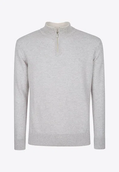 Eleventy Fine-knit Cashmere Half-zip Sweater In Gray