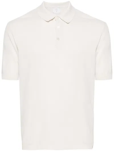Eleventy Fine-ribbed Cotton Polo Shirt In White