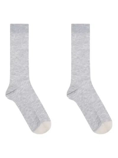 Eleventy Fine-ribbed Socks In Grey
