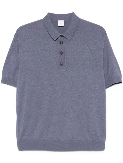 Eleventy Fine-knit Cotton-cashmere Polo Shirt In Blue