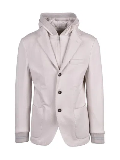 Eleventy Fitted Beige Blazer With Detachable Lapel And Casual Layering In Gray