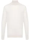 Eleventy Fitted Beige Turtleneck Sweater With Ribbed Detailing In White