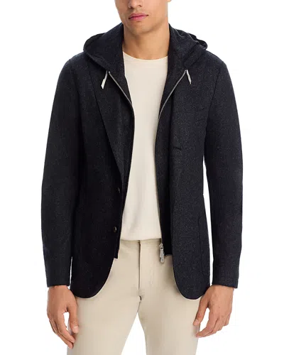 Eleventy Flannel Slim Fit Sport Coat With Removable Full Zip Hoodie In Gray