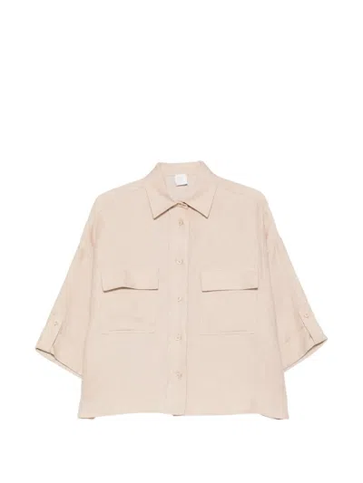 Eleventy Flap-pocket Linen Shirt In Gray