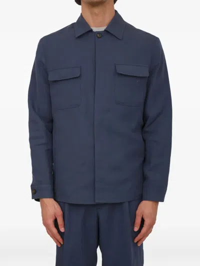 Eleventy Lyocell And Linen-blend Shirt In Blue