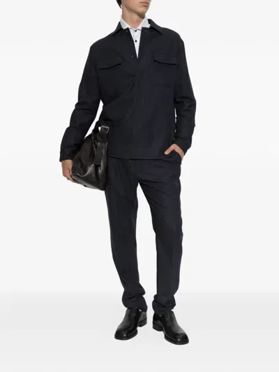 Eleventy Flap-pocket Wool-blend Trousers And Shirt Jacket Set In Black