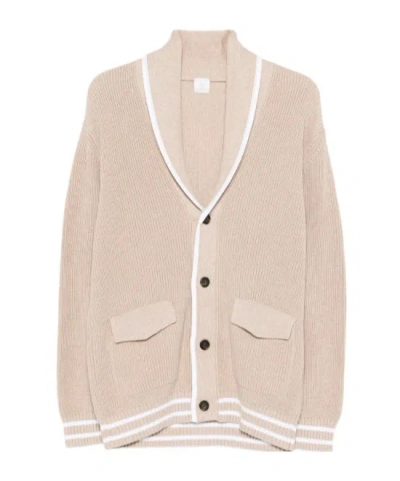 Eleventy Flap-pockets Striped Cardigan In Yellow