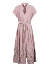 Eleventy Floral-embroidered Belted Maxi Dress In Purple