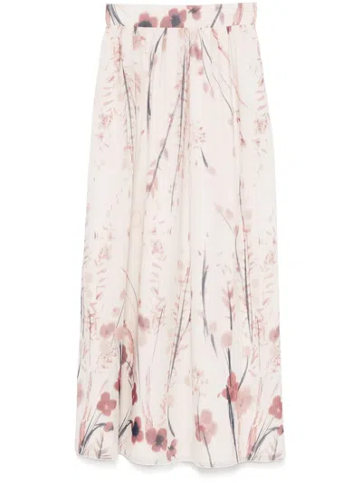Eleventy Floral Midi Skirt In Neutrals