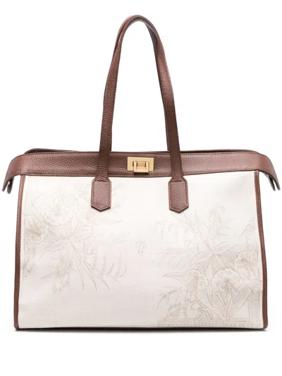 Eleventy Floral-print Canvas Tote Bag