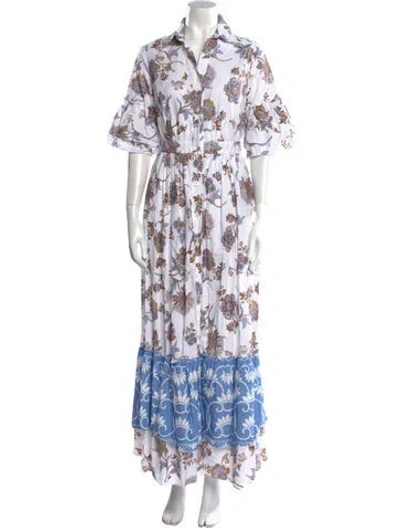 Pre-owned Eleventy Floral Print Long Dress In White