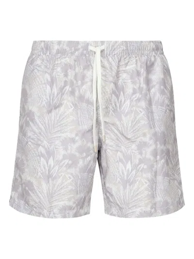 Eleventy Floral-print Swim Shorts In Grey