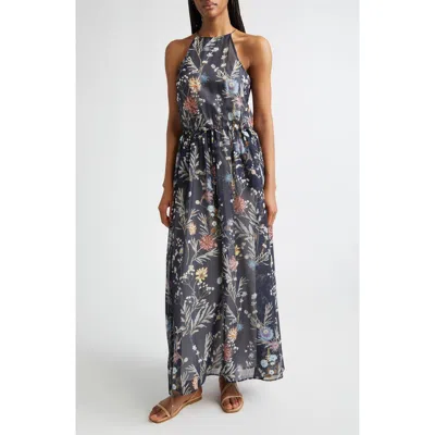 Eleventy Floral Silk Chiffon Maxi Dress In Blue