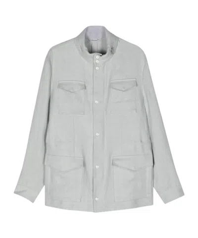 Eleventy Four-pockets Linen Jacket In Blue