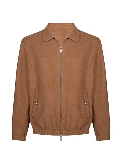 Eleventy Full Zip Bomber Jacket In Brown