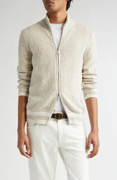 Eleventy Full Zip Cardigan In Sand White And Sand