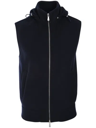 Eleventy Full-zip Hooded Gilet In Blue