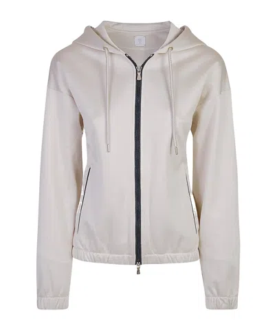 Eleventy Full Zip Hooded Sweatshirt In White