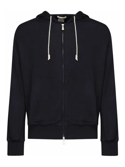 Eleventy Full Zip Silk Cotton Sweatshirt In Blue