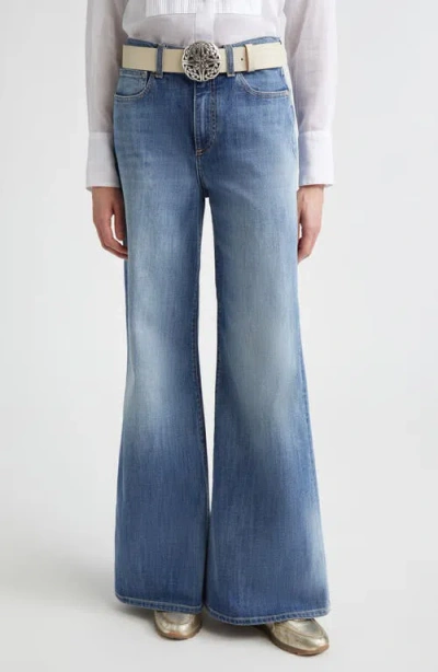 Eleventy Garment Dye Flare Leg Bull Denim Jeans In Blue