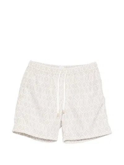 Eleventy Geometric Pattern Beach Swim Trunks In White